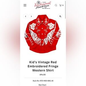 NWT Rockmount Ranch Wear Kid's Vintage Red Embroidered Fringe Western Shirt